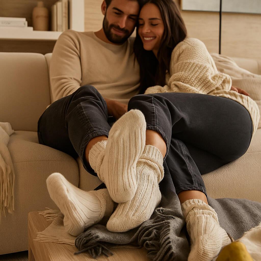 100% Wool Home Socks – Cream, Warm, Soft & Naturally Breathable
