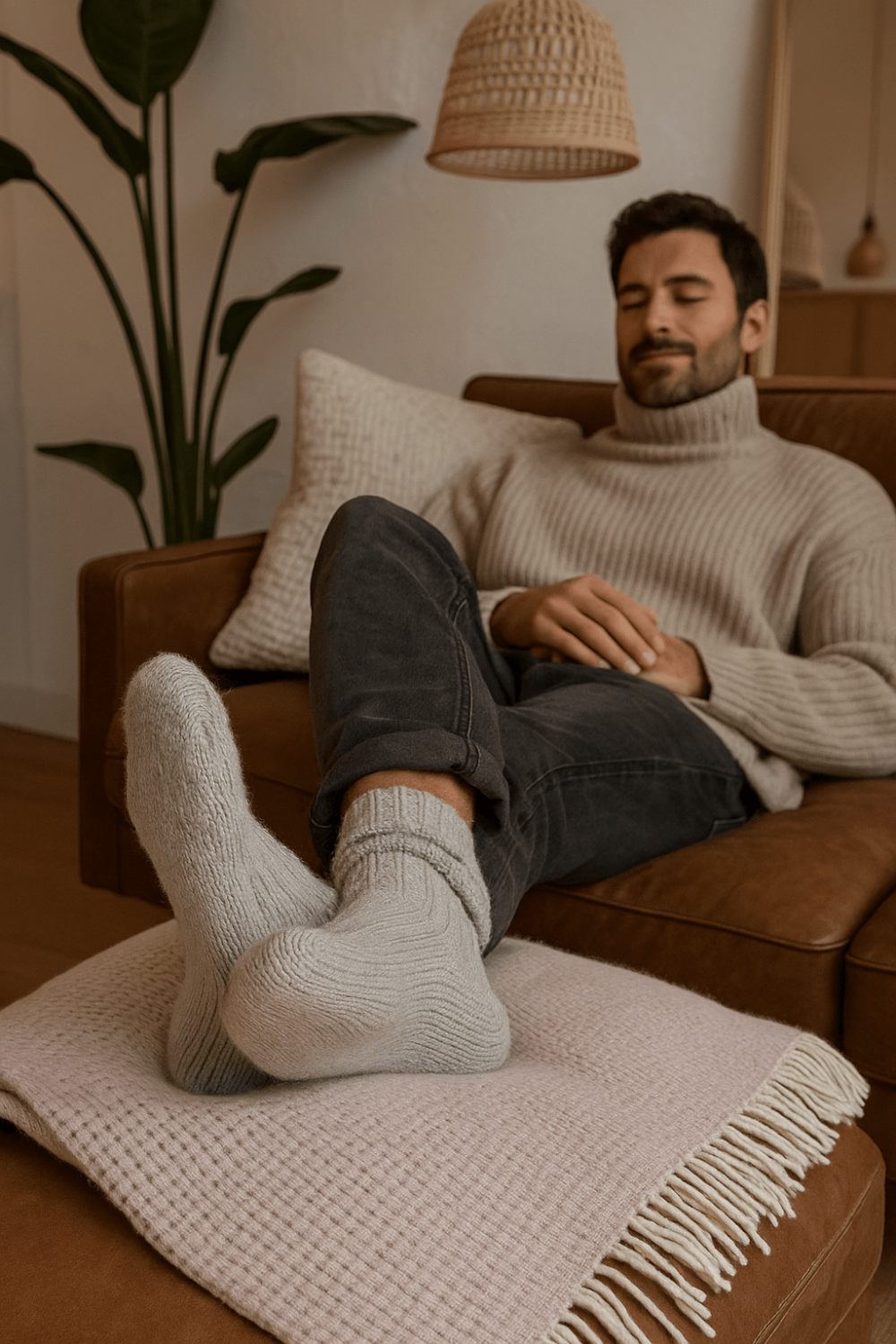 100% Wool Home Socks – Cream, Warm, Soft & Naturally Breathable