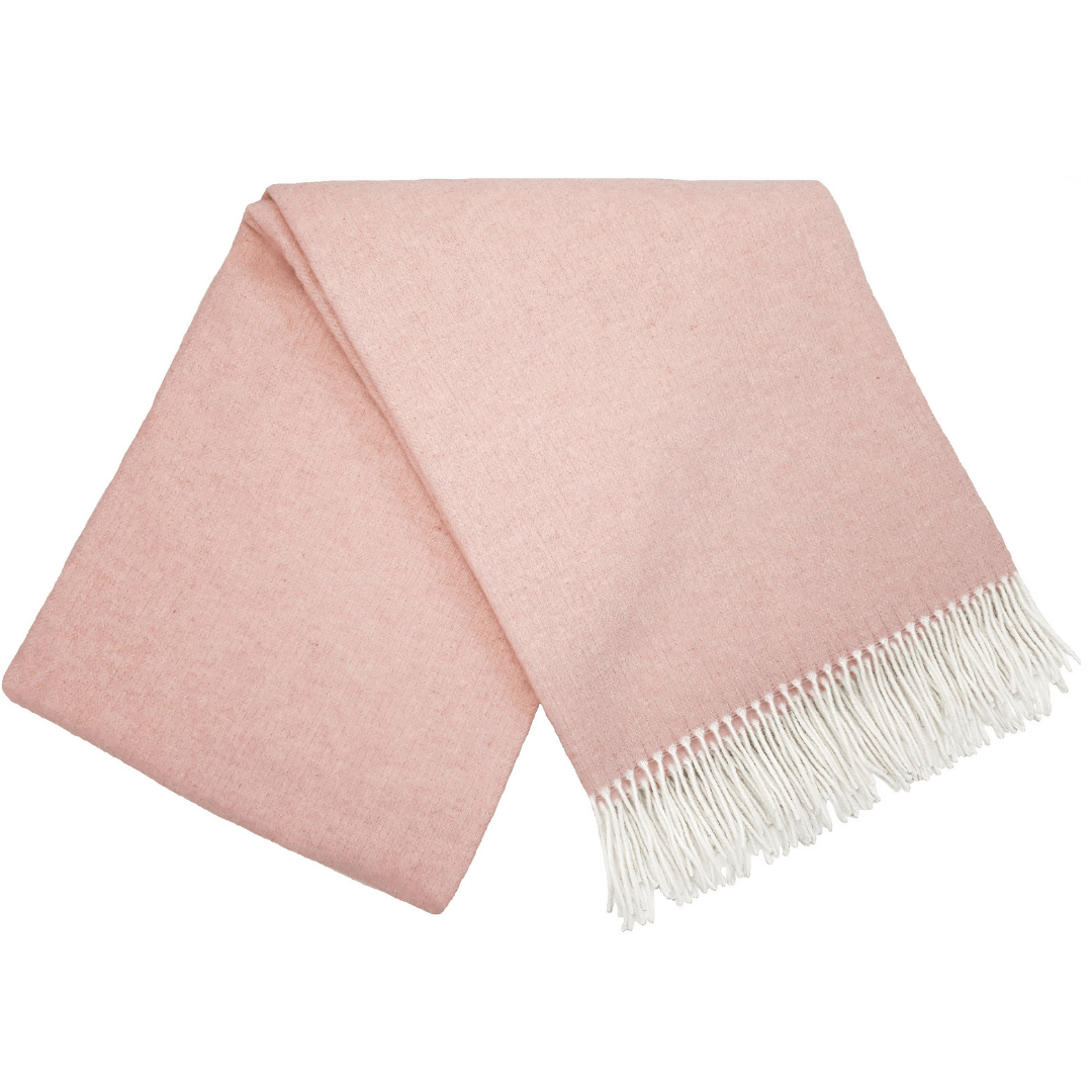 Cashmere Blanket – Solid Pink With White Fringes – 140X200 Cm