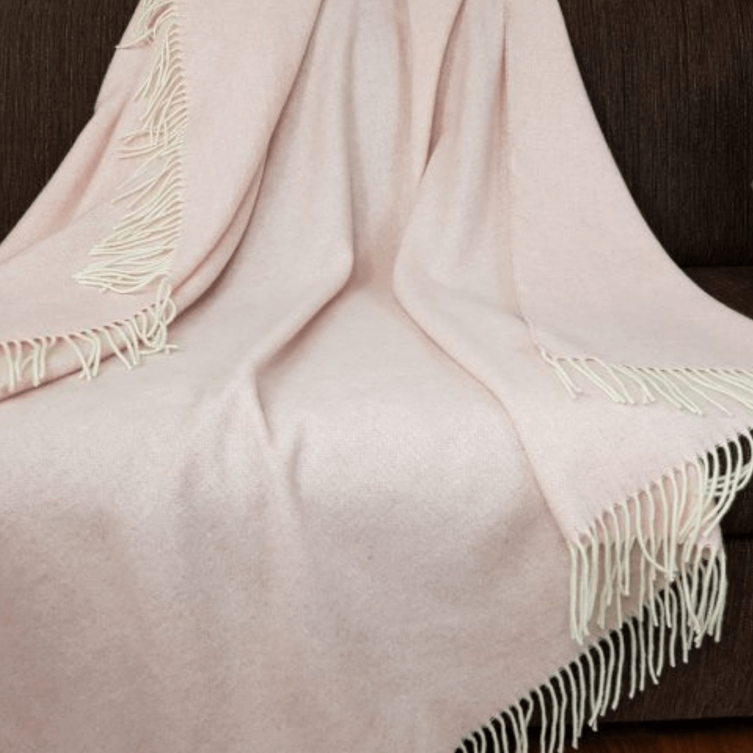 Cashmere Blanket – Solid Pink With White Fringes – 140X200 Cm