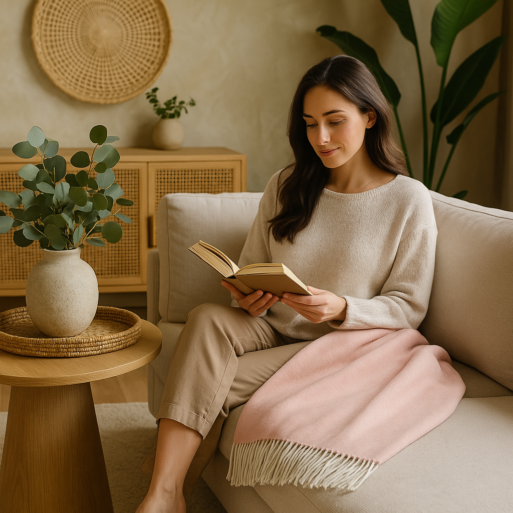 Cashmere Blanket – Solid Pink With White Fringes – 140X200 Cm