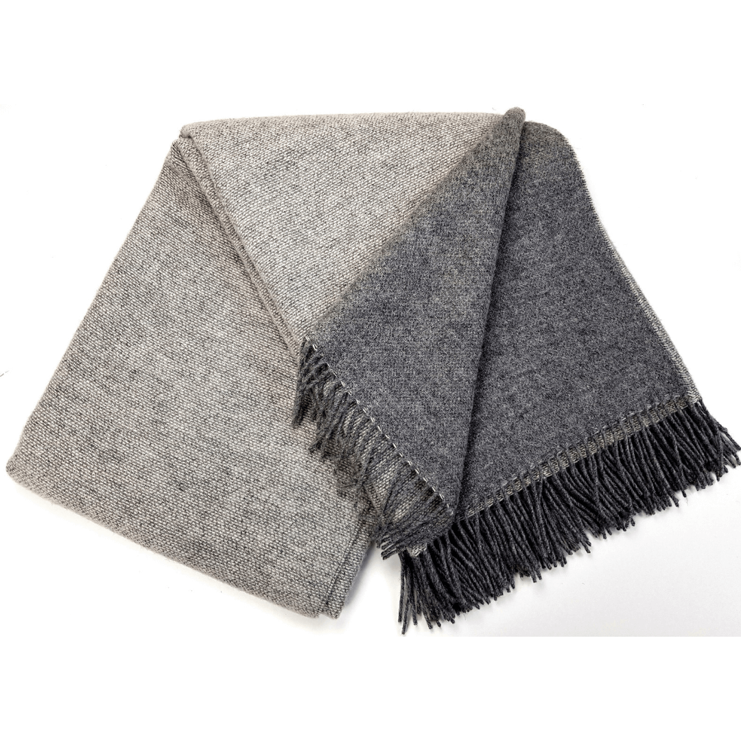 Wool Blanket 150×200 Cm – Two-Tone In Light And Dark Grey With Fringes