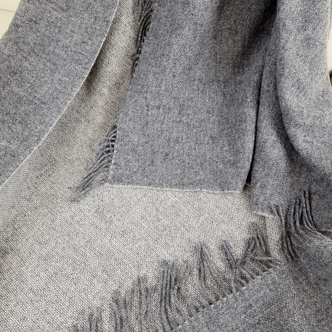 Wool Blanket 150×200 Cm – Two-Tone In Light And Dark Grey With Fringes