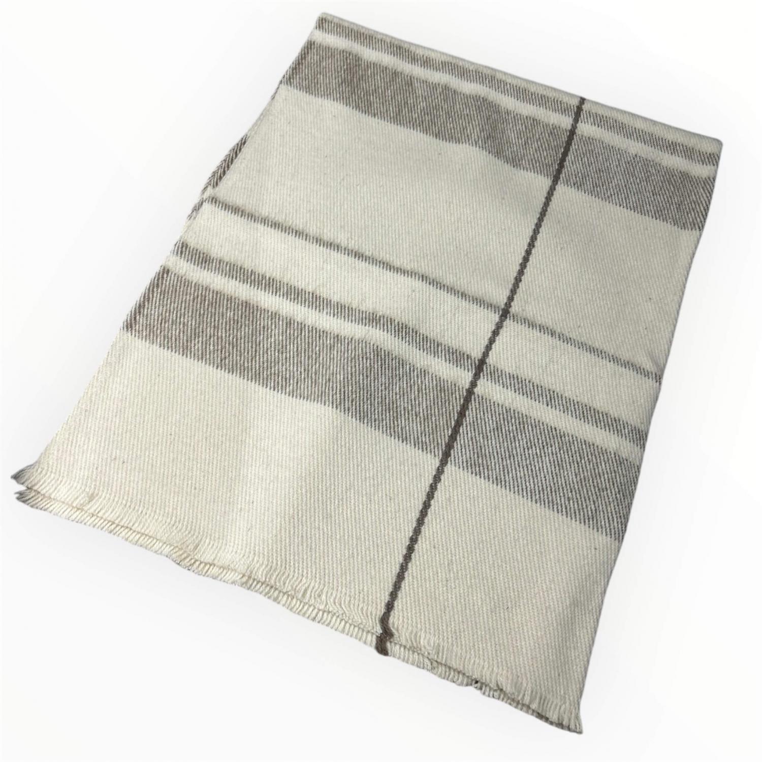 100% Merino Wool Blanket With Striped Design - Natural Color, 150X200 Cm