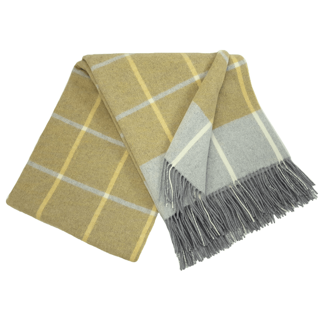 Cashmere & Merino Wool Blanket 140×200 Cm – Yellow & Grey Plaid With Fringes