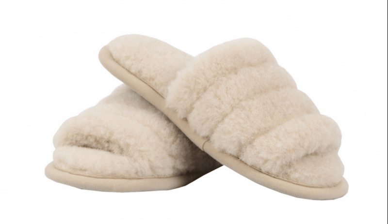 Wool Slippers With Open Toe – Ecru