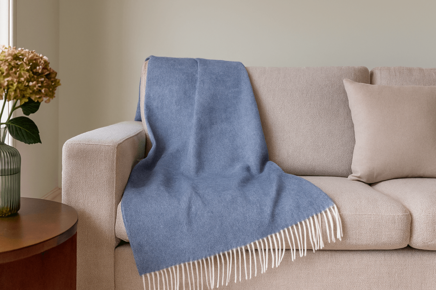 Кашмирено Одеяло – Рибена Кост – Нежно Синьо С Ресни – 140X200 См