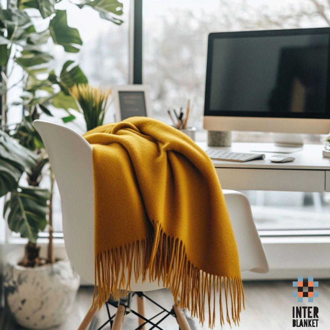 Luxury 100% Merino Wool Blanket With Fringe - Mustard Yellow, 150X200 Cm, Super Soft And Warm