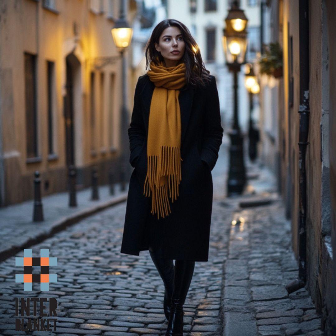 Шал От Мериносова Вълна В Горчичен Цвят: Елегантност И Удобство В Едно