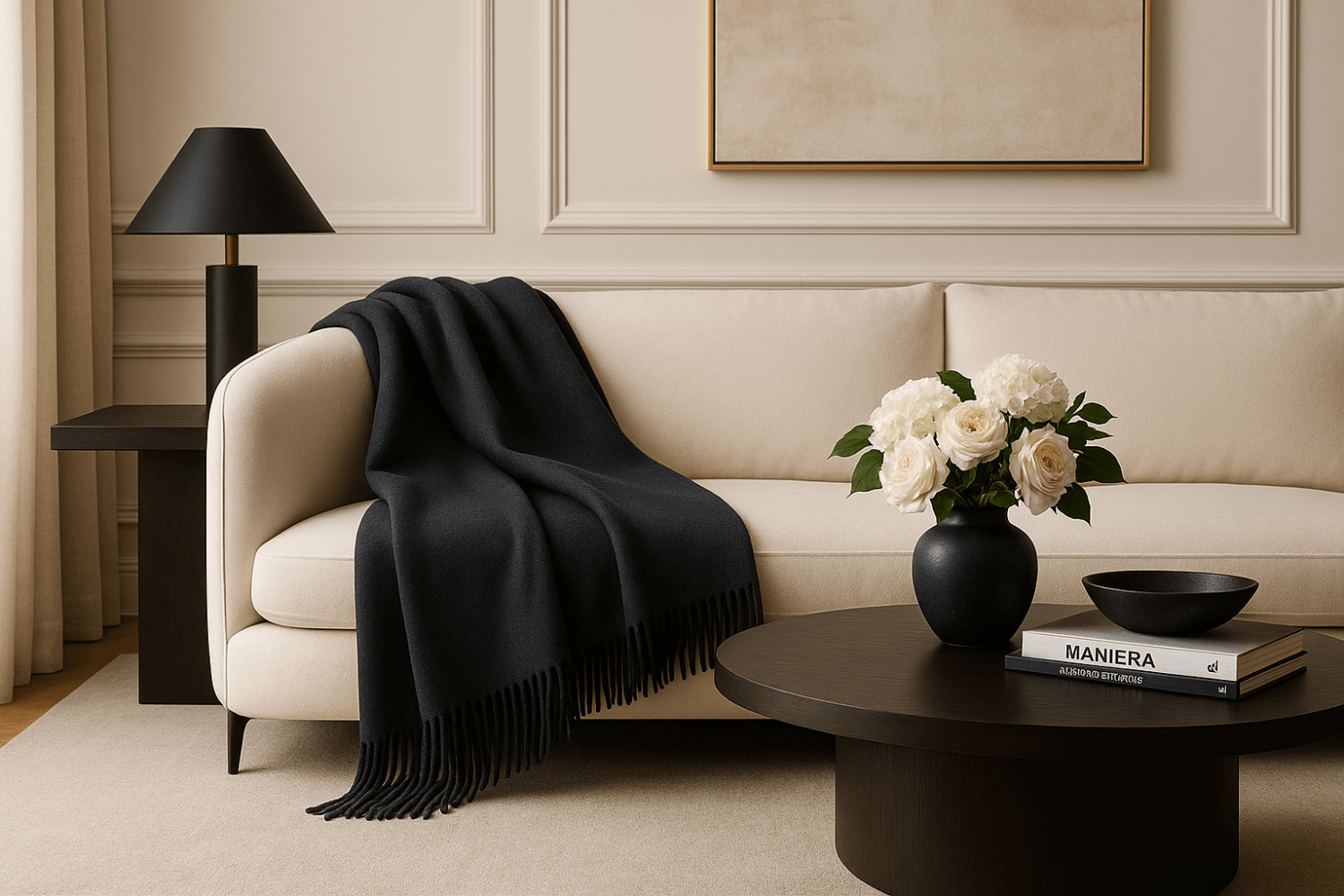 Луксозно Одеяло От 100% Мериносова Вълна, Черно, 150X200 См
