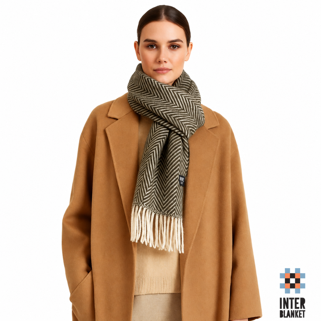 100% Вълнен Шал „Рибена Кост“ 35×200 См – Inter Blanket