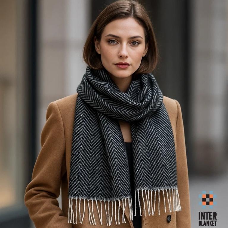 Шал От 100% Вълна С Елегантен Рибена Кост Дизайн: Висококачествен Лукс И Топлина