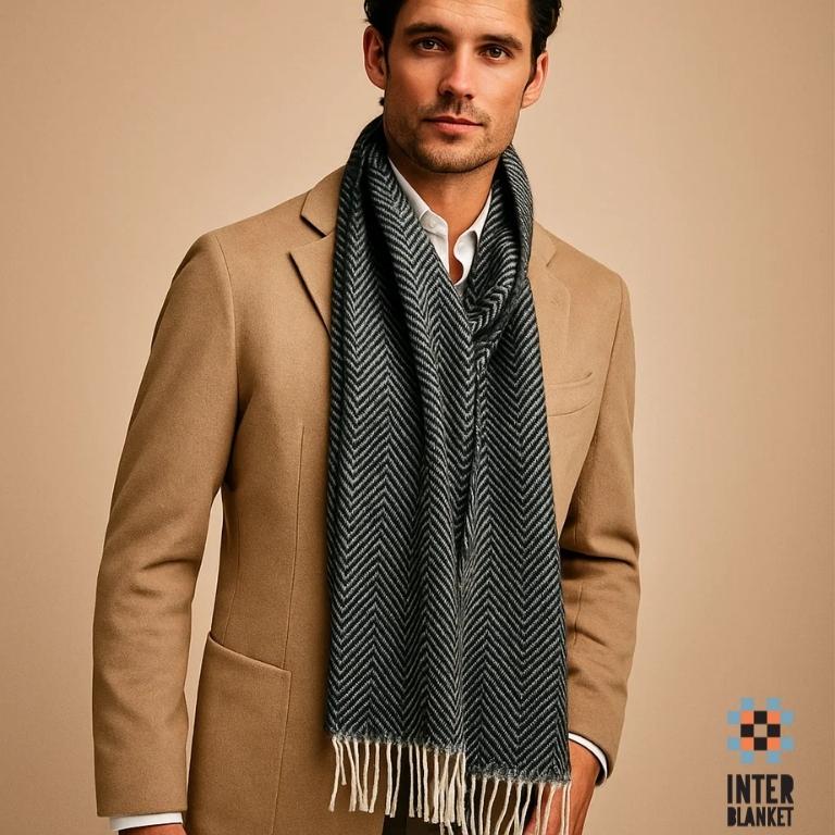 Шал От 100% Вълна С Елегантен Рибена Кост Дизайн: Висококачествен Лукс И Топлина