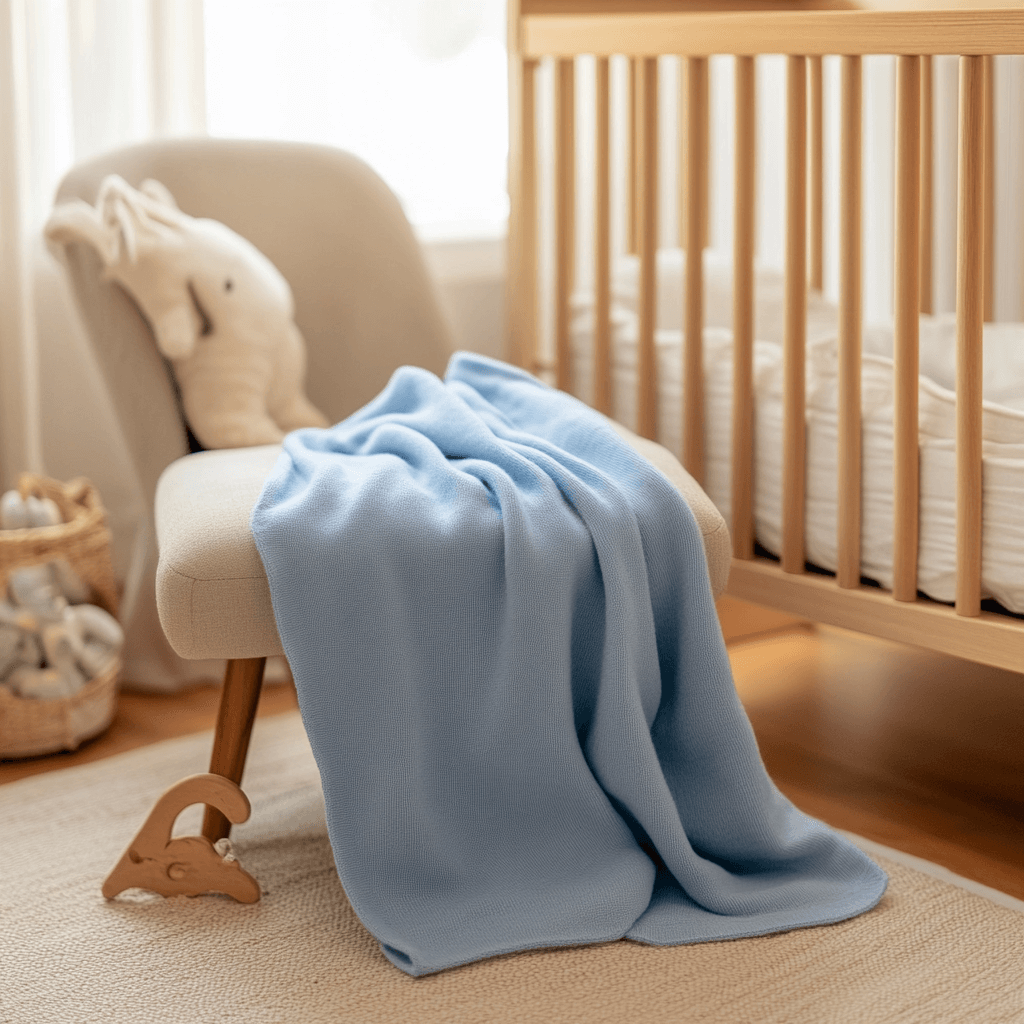 Първото Одеялце На Вашето Бебе – Мериносова Нежност В Небесносиньо (75X85)