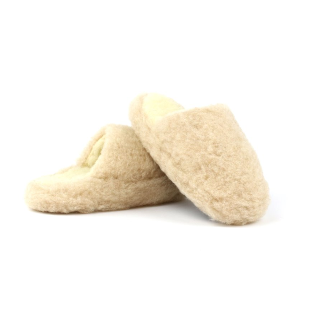 Beige Woolen Comfort Mule Slippers