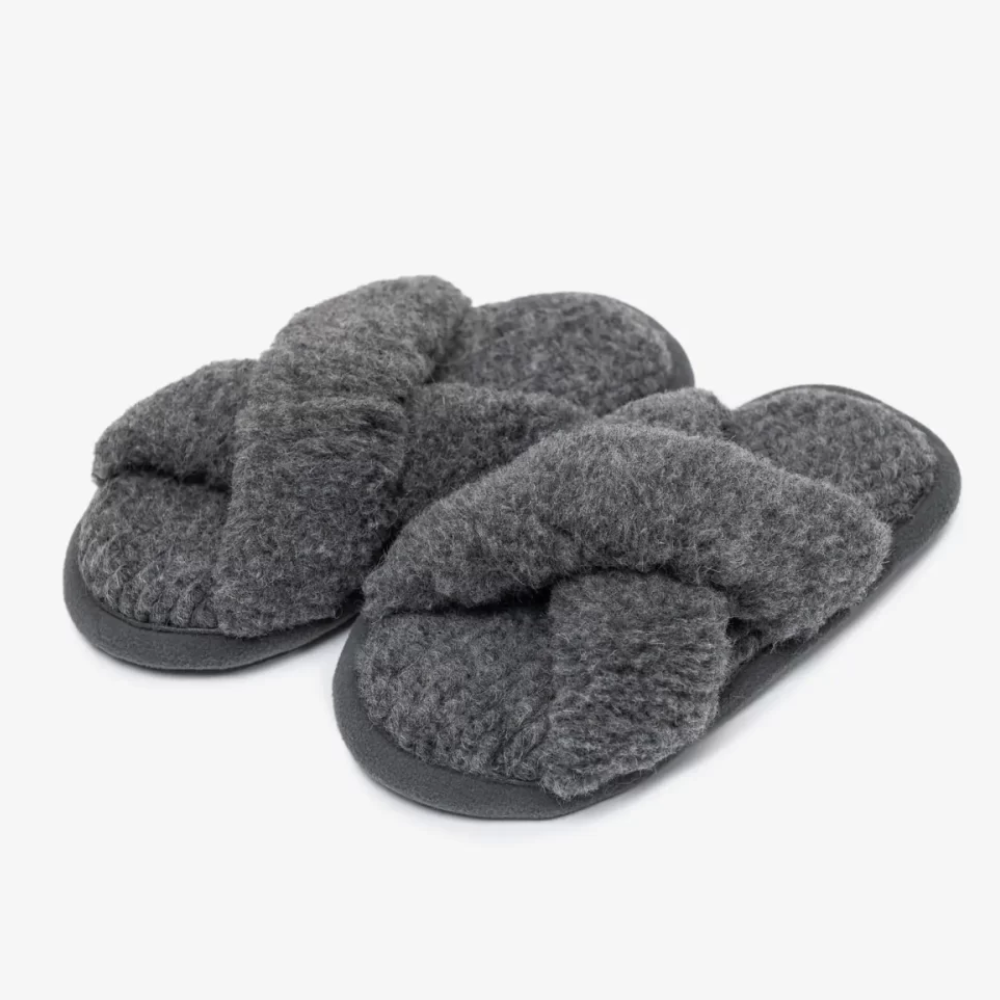 Wool Slippers With Open Toe – Melange Grey