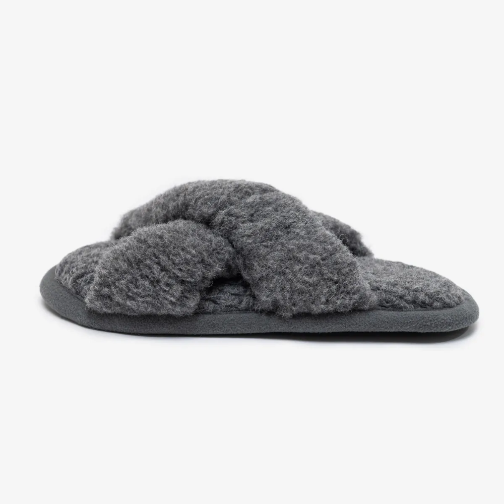 Wool Slippers With Open Toe – Melange Grey