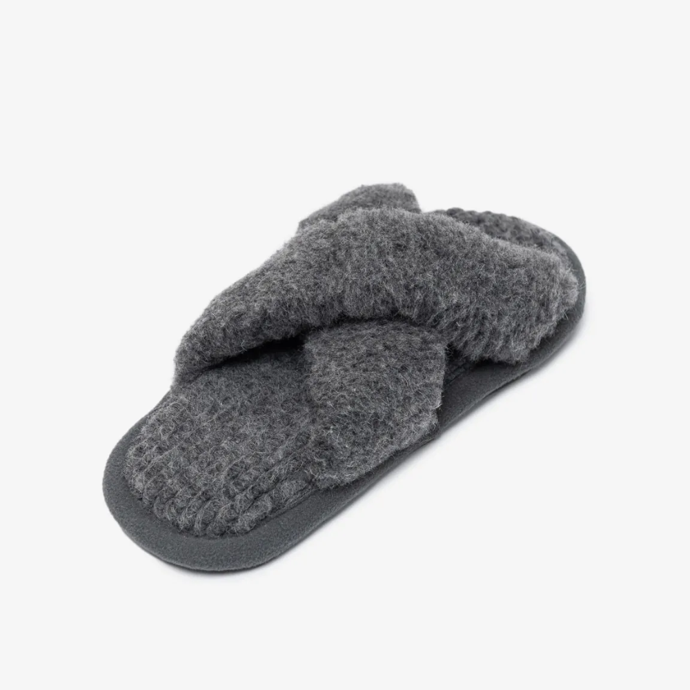 Wool Slippers With Open Toe – Melange Grey