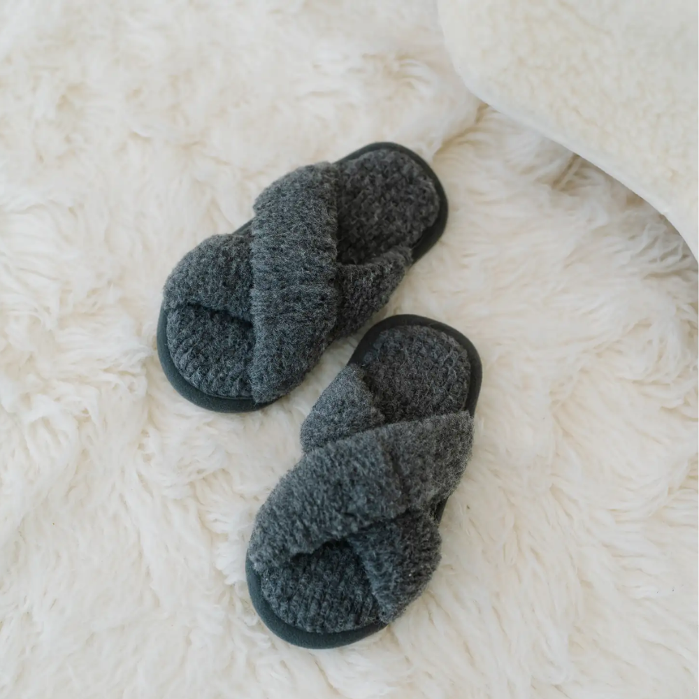 Wool Slippers With Open Toe – Melange Grey
