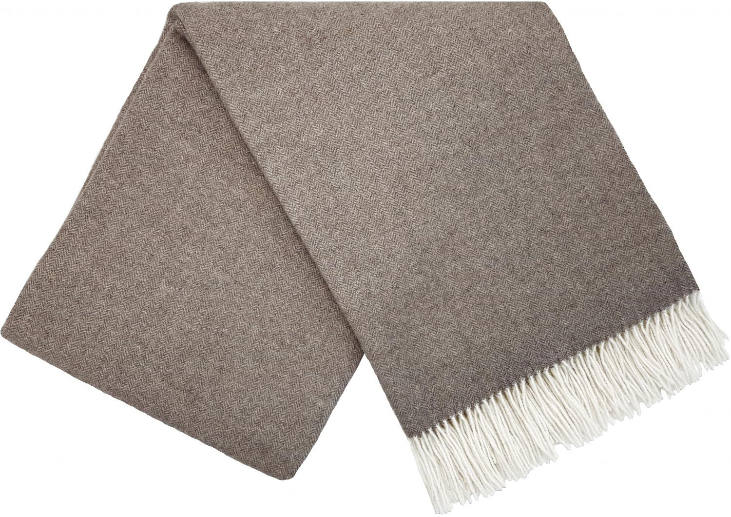 Луксозно Одеяло От Мериносова Вълна И Кашмир – 140/200 См | Кафяв С Фин Рибена Кост Мотив