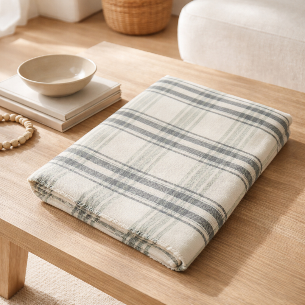 100% Памучно Одеяло 150X200 См – Бяло Със Сиви Райета, Меко И Дишащо