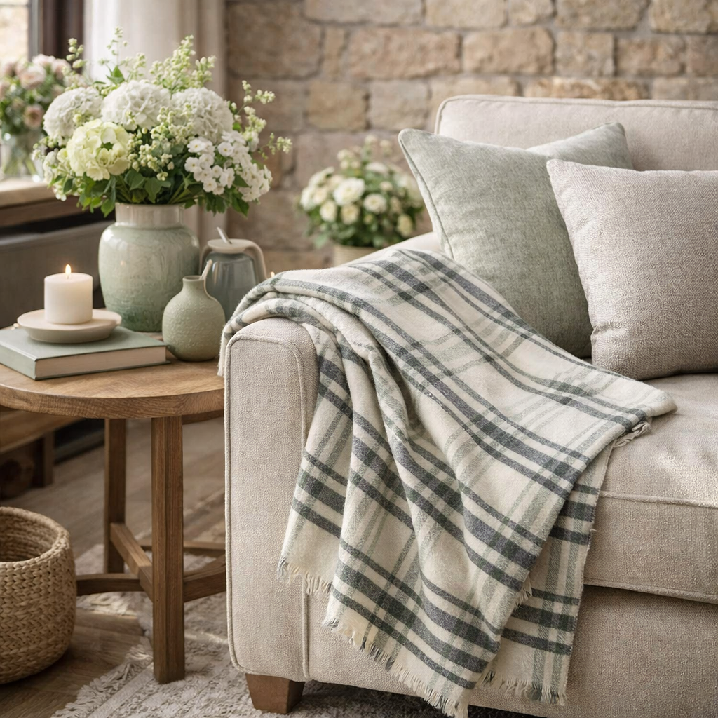 100% Памучно Одеяло 150X200 См – Бяло Със Сиви Райета, Меко И Дишащо