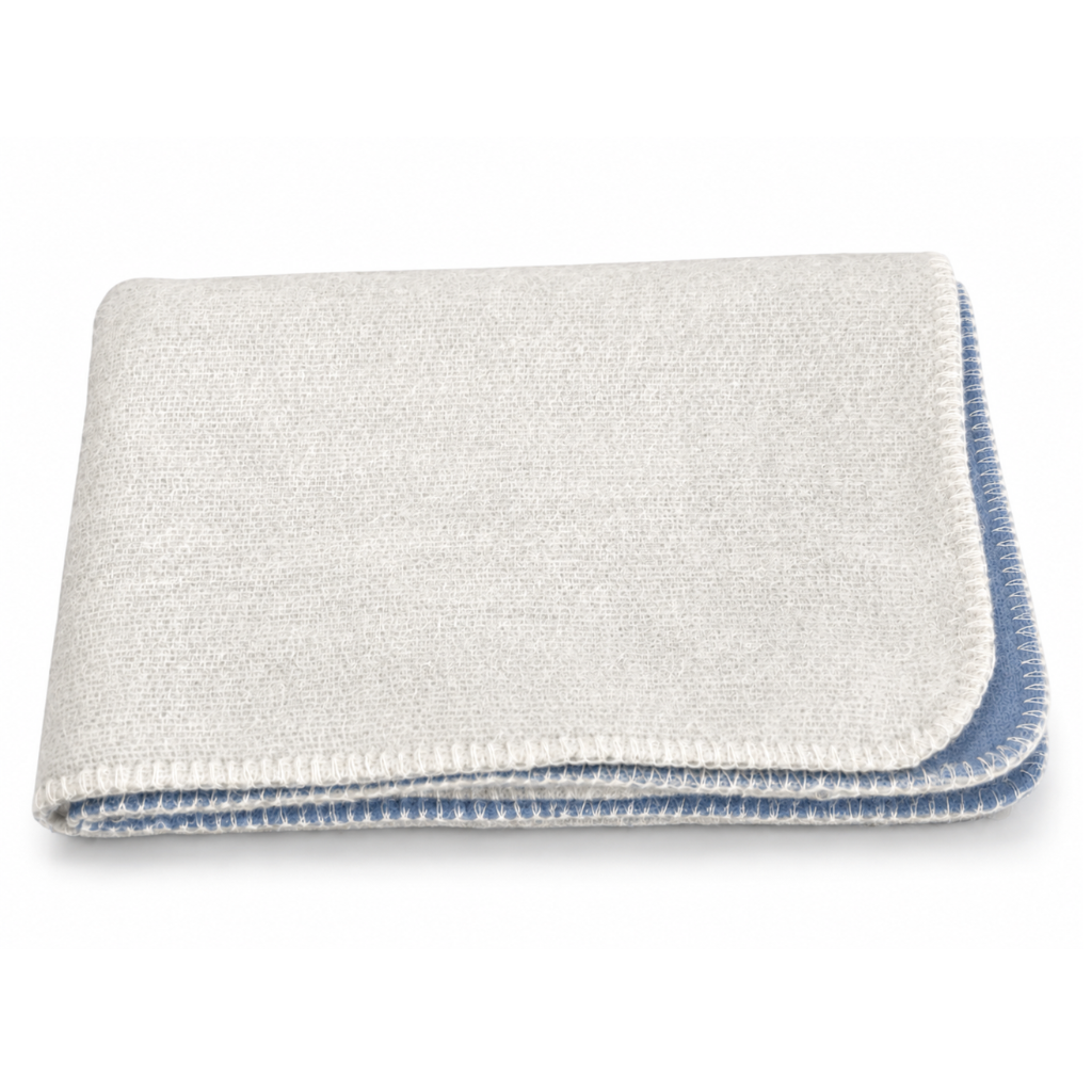 Reversible 100% Merino Wool Baby Blanket – Light Blue And White, 75 × 85 Cm