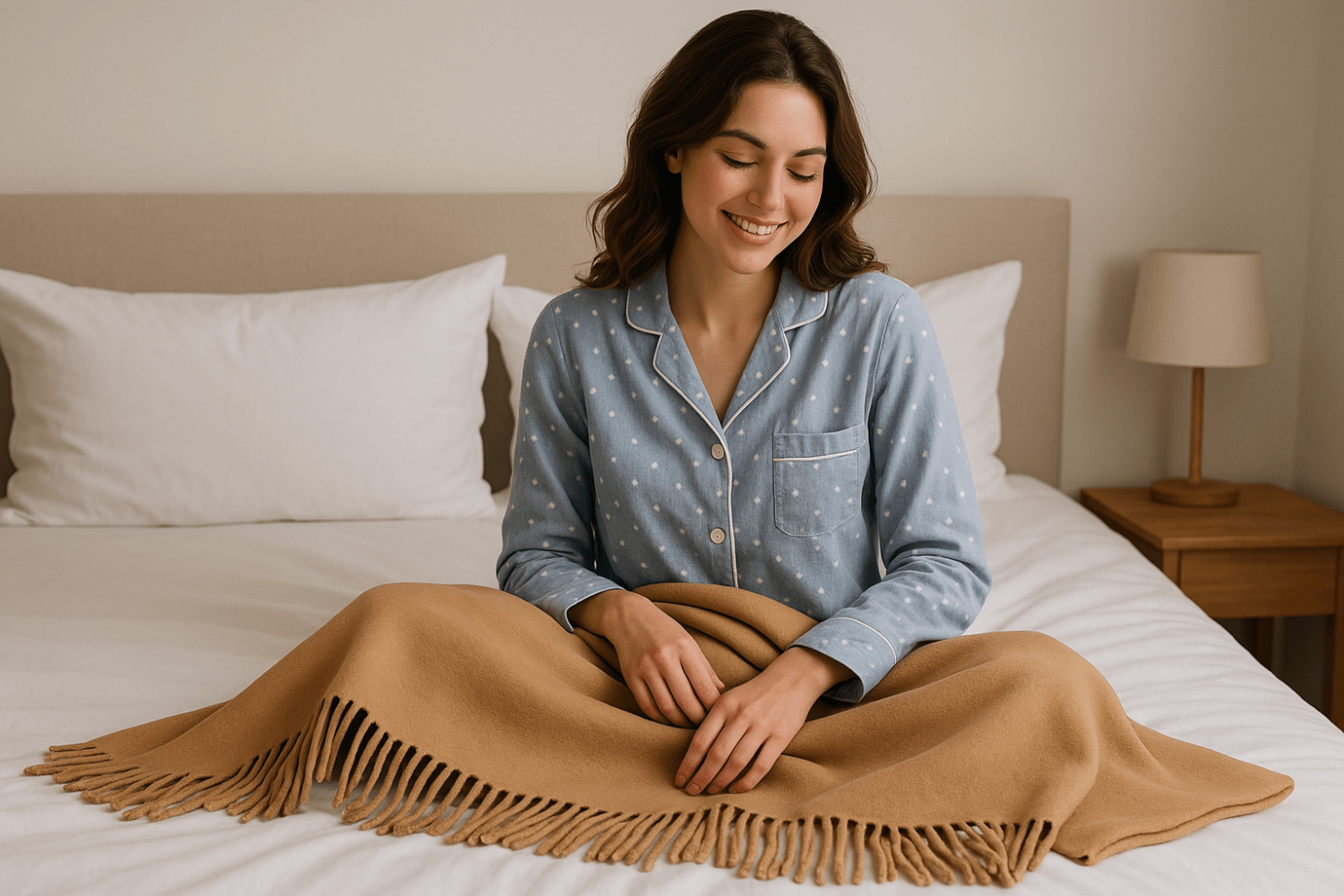 Elegant 100% Merino Wool Blanket – Soft & Warm (140X200 Cm, Camel Color)