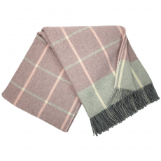 Cashmere Blanket – Checkered Design – Pink And Grey With Grey Fringes – 140X200 Cm