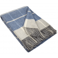 Cashmere Blanket – Checkered Pattern – Blue & Grey With Fringes – 140X200 Cm