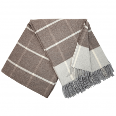 Cashmere Blanket – Checkered Pattern – Brown & Light Grey With Fringes – 140X200 Cm