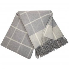 Cashmere Blanket – Checkered Pattern – Yellow And Grey With Fringes – 140X200 Cm