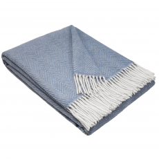 100% Wool Blanket: Sophisticated Herringbone Pattern In Soft Sky Blue
