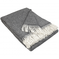 100% Pure Wool Blanket – Dark Grey Diamond Pattern With Fringe (150 X 200 Cm)