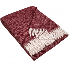 100% Pure Wool Blanket – Burgundy Diamond Pattern With Fringe (150 X 200 Cm)