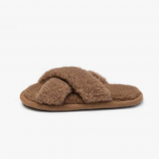 Wool Slippers With Open Front – Brown