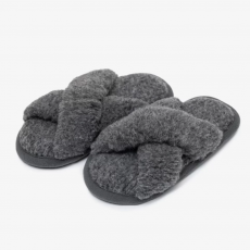 Wool Slippers With Open Toe – Melange Grey