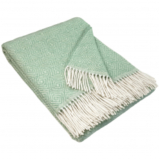 100% Вълнено Одеяло – Зелена Геометрична Шарка С Ресни (150 X 200 См)