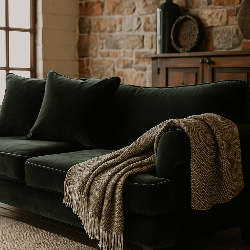 100% Wool Blanket: Sophisticated Diamond Pattern In Earthy Green