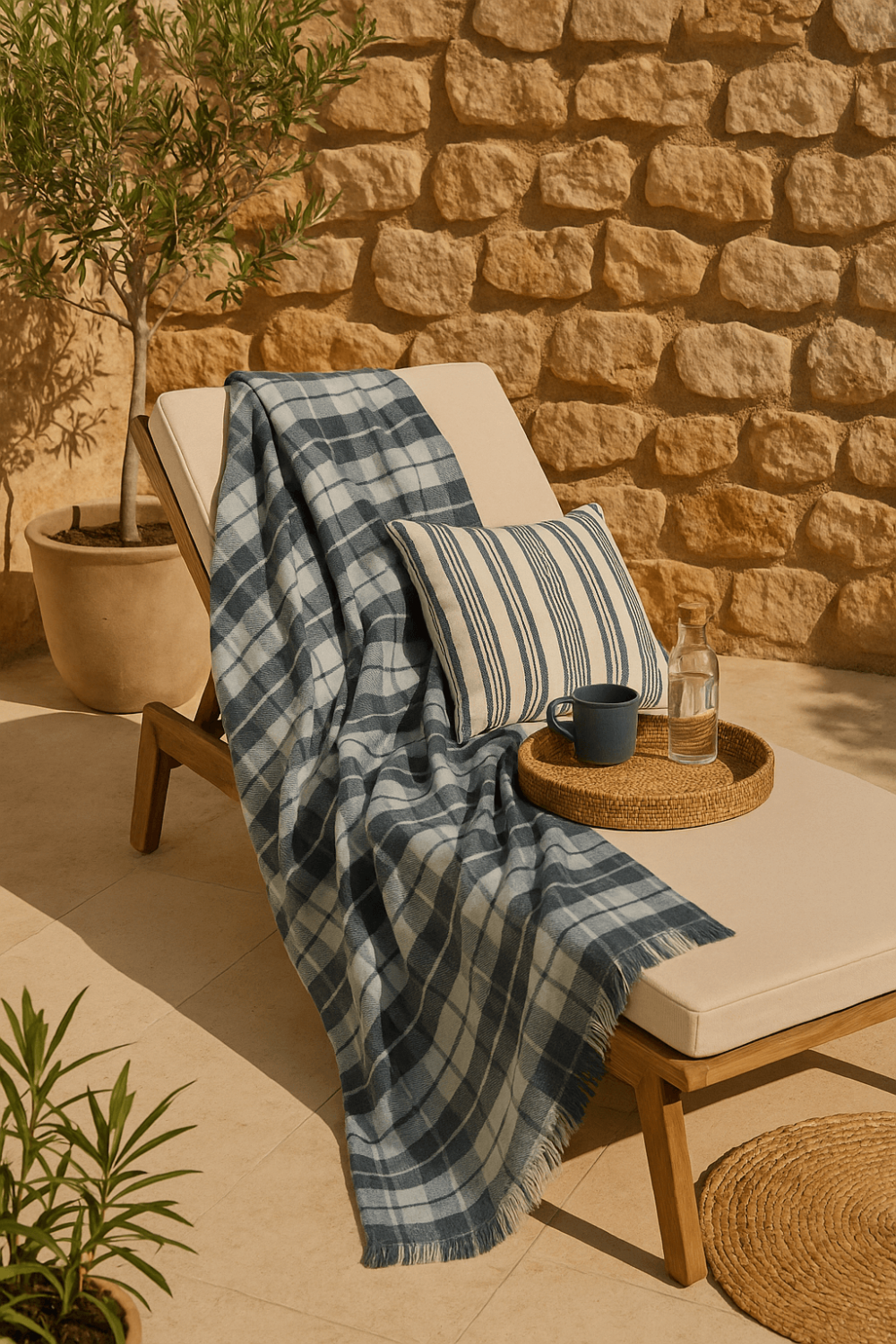 Natural Cotton Plaid Blanket