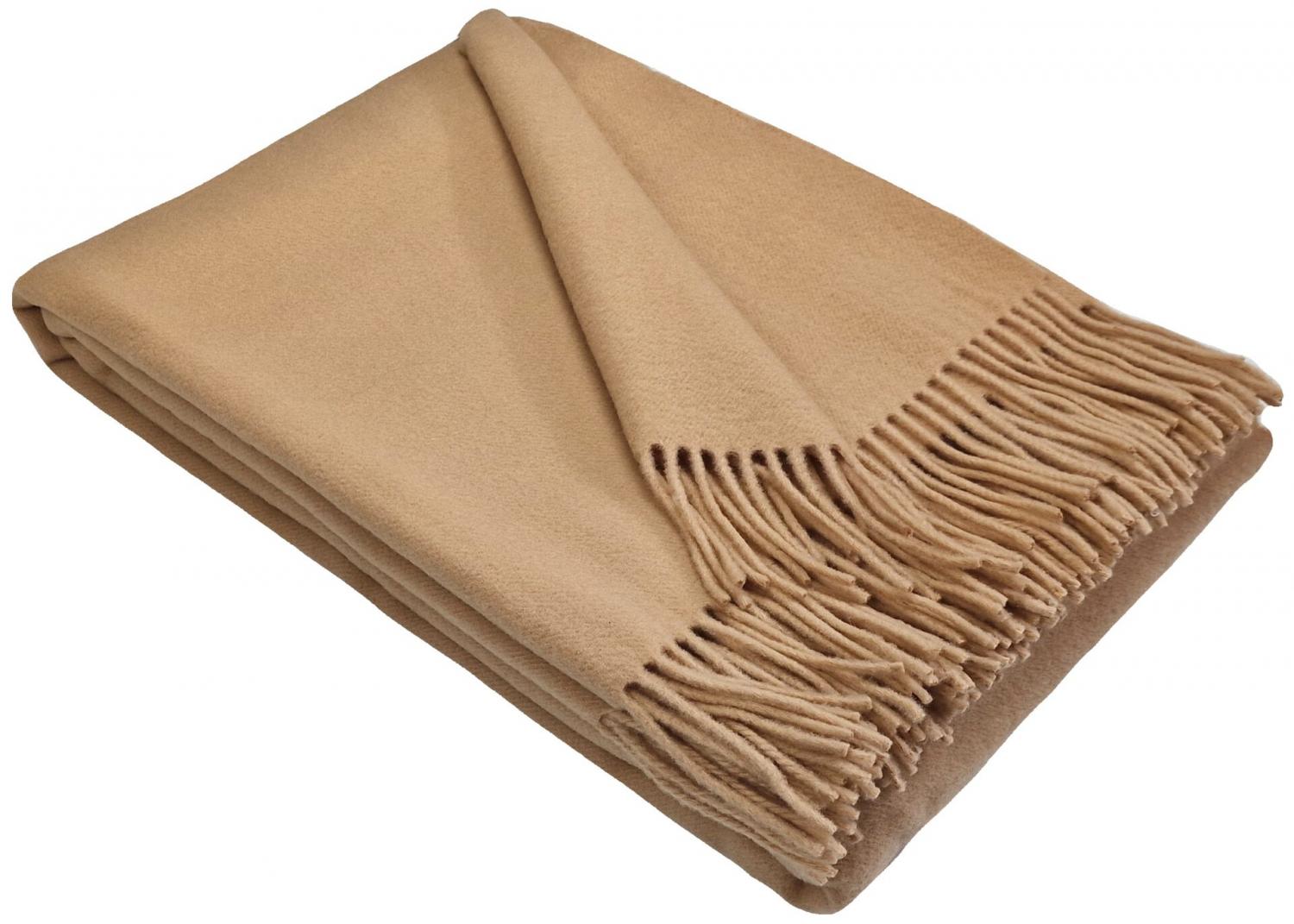 Luxury 100% Merino Wool Throw Blanket With Fringe - Beige, Super Soft And Warm