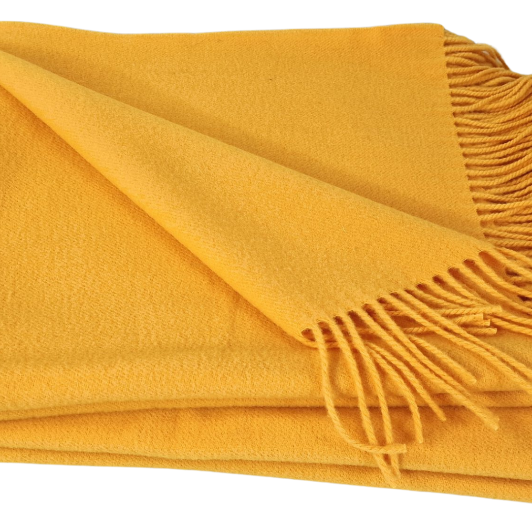 Luxury 100% Merino Wool Blanket With Fringe - Sunny Yellow, 140X200 Cm, Super Soft And Warm