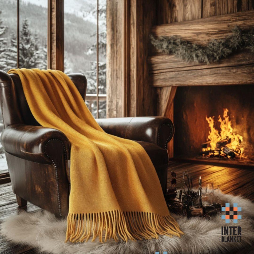 Luxury 100% Merino Wool Blanket With Fringe - Sunny Yellow, 140X200 Cm, Super Soft And Warm