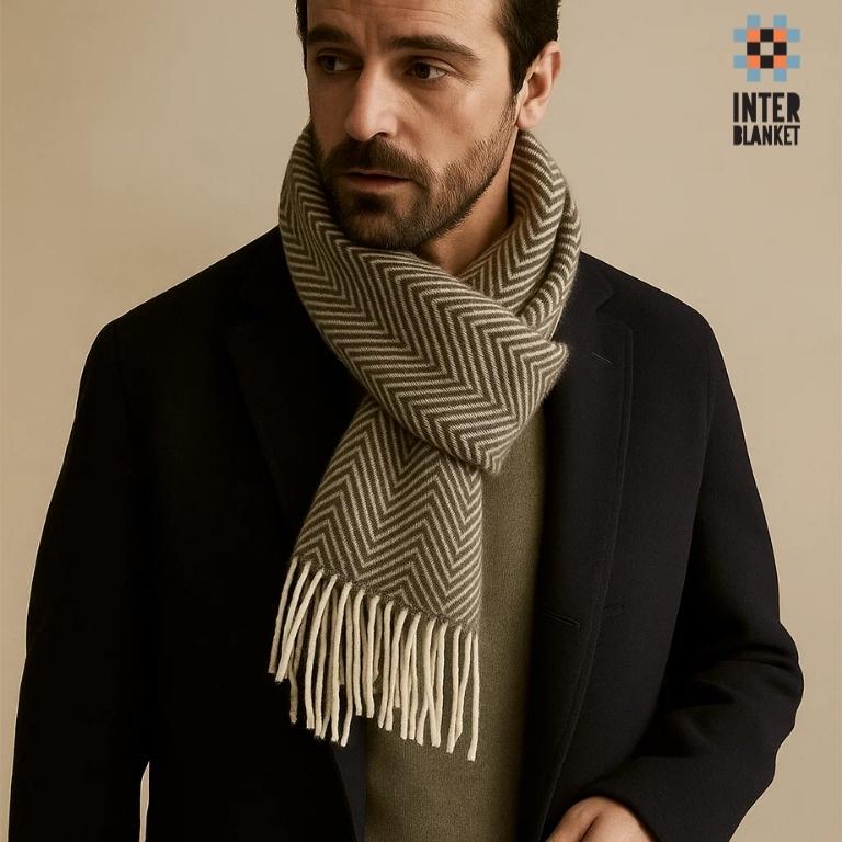 100% Wool Scarf With Herringbone Pattern: Luxurious Warmth And Timeless Elegance