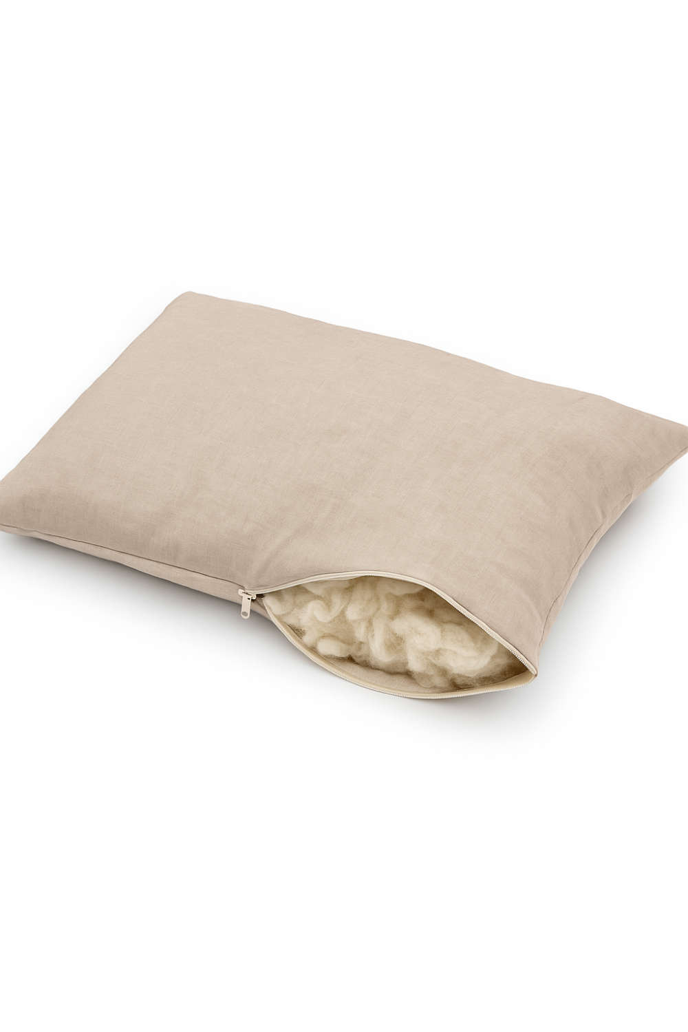Wool-Filled Pillow 60X40 Cm With Zippered Linen Cover – Natural, Handmade