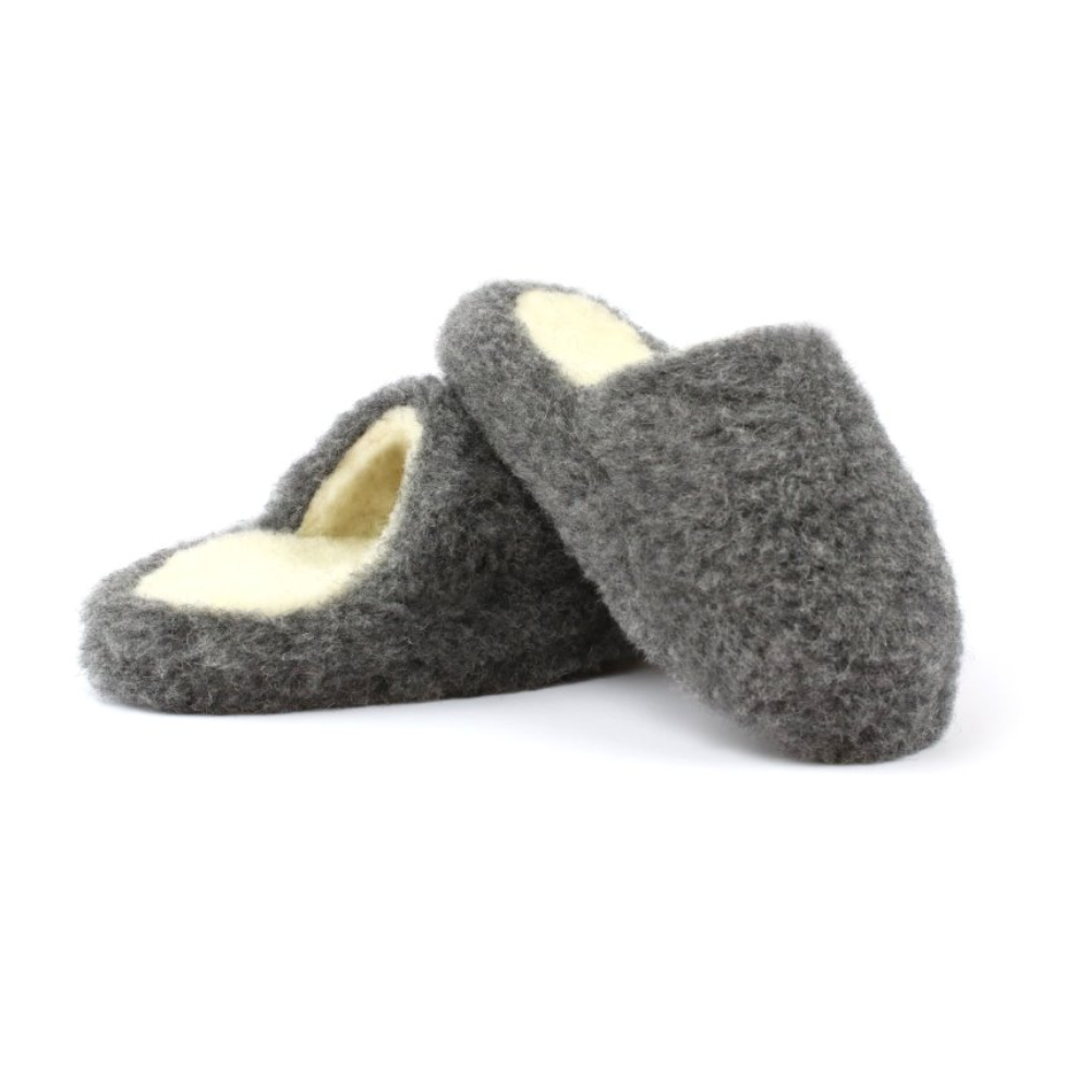 Graphite Grey 100% Wool Mule Slippers