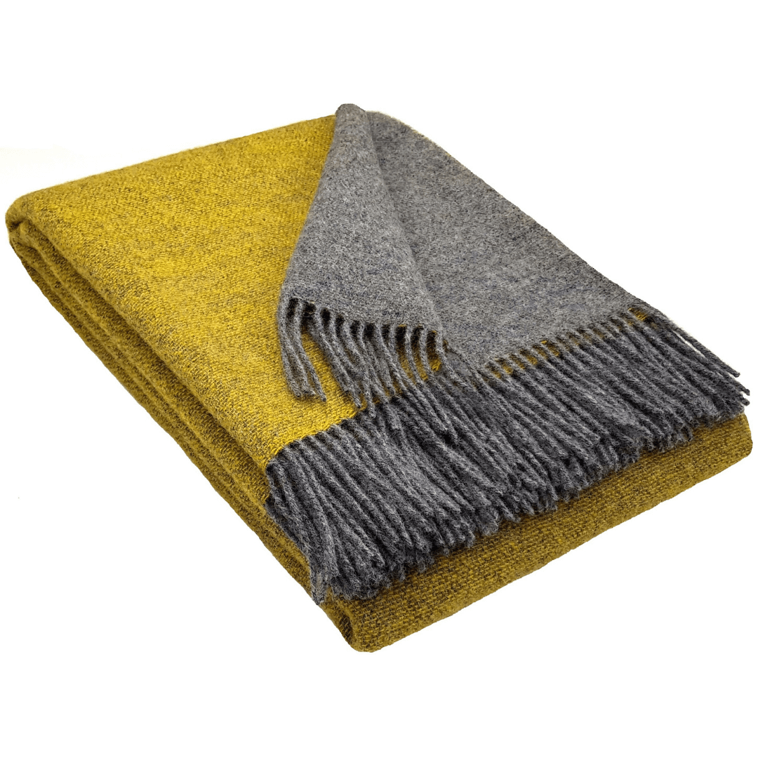 100% Wool Blanket: Two-Tone Elegance In Mustard And Grey