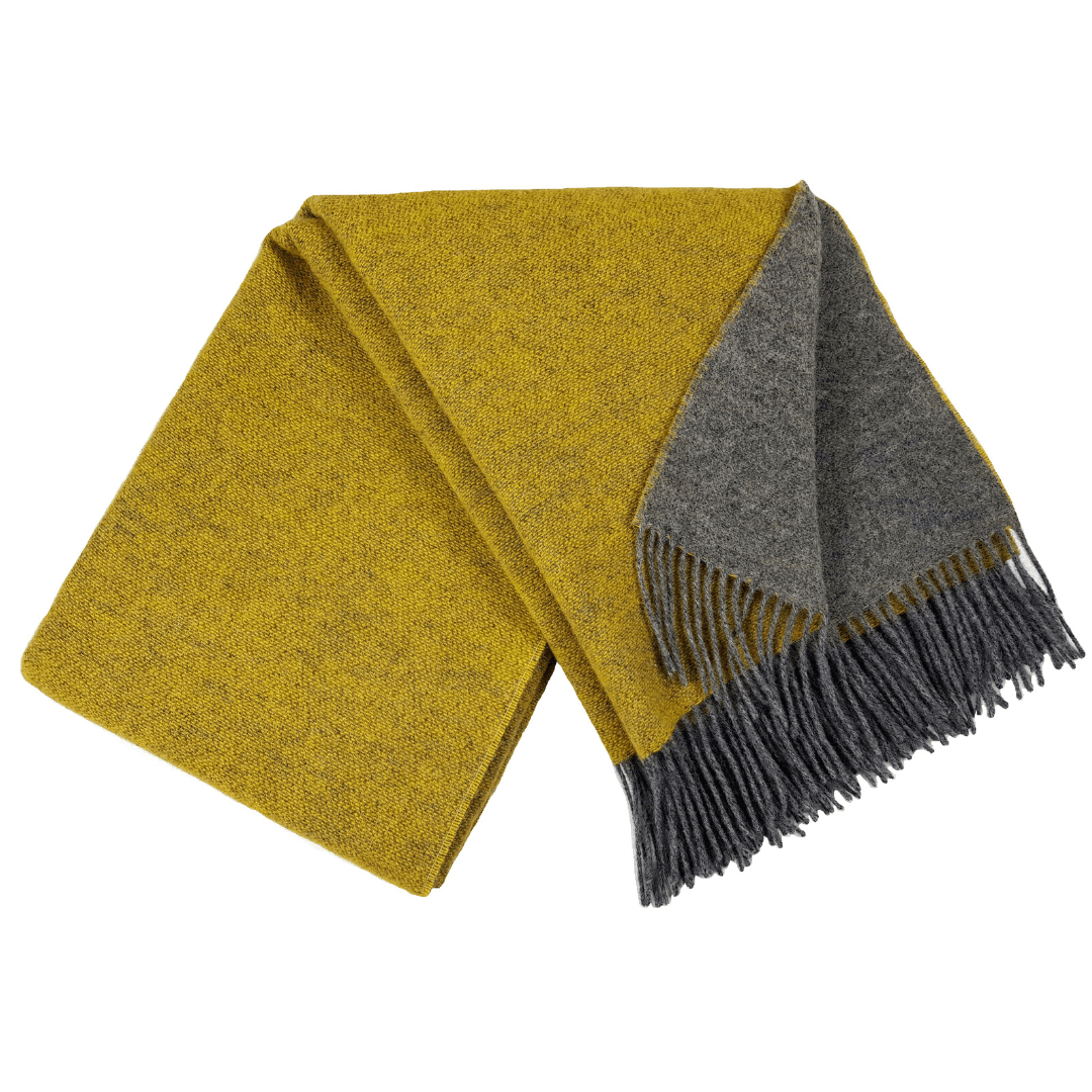 100% Wool Blanket: Two-Tone Elegance In Mustard And Grey