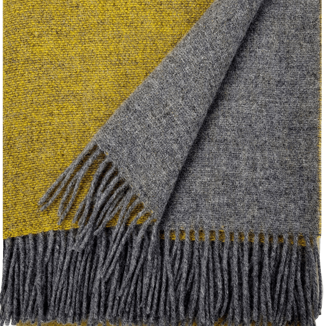 100% Wool Blanket: Two-Tone Elegance In Mustard And Grey