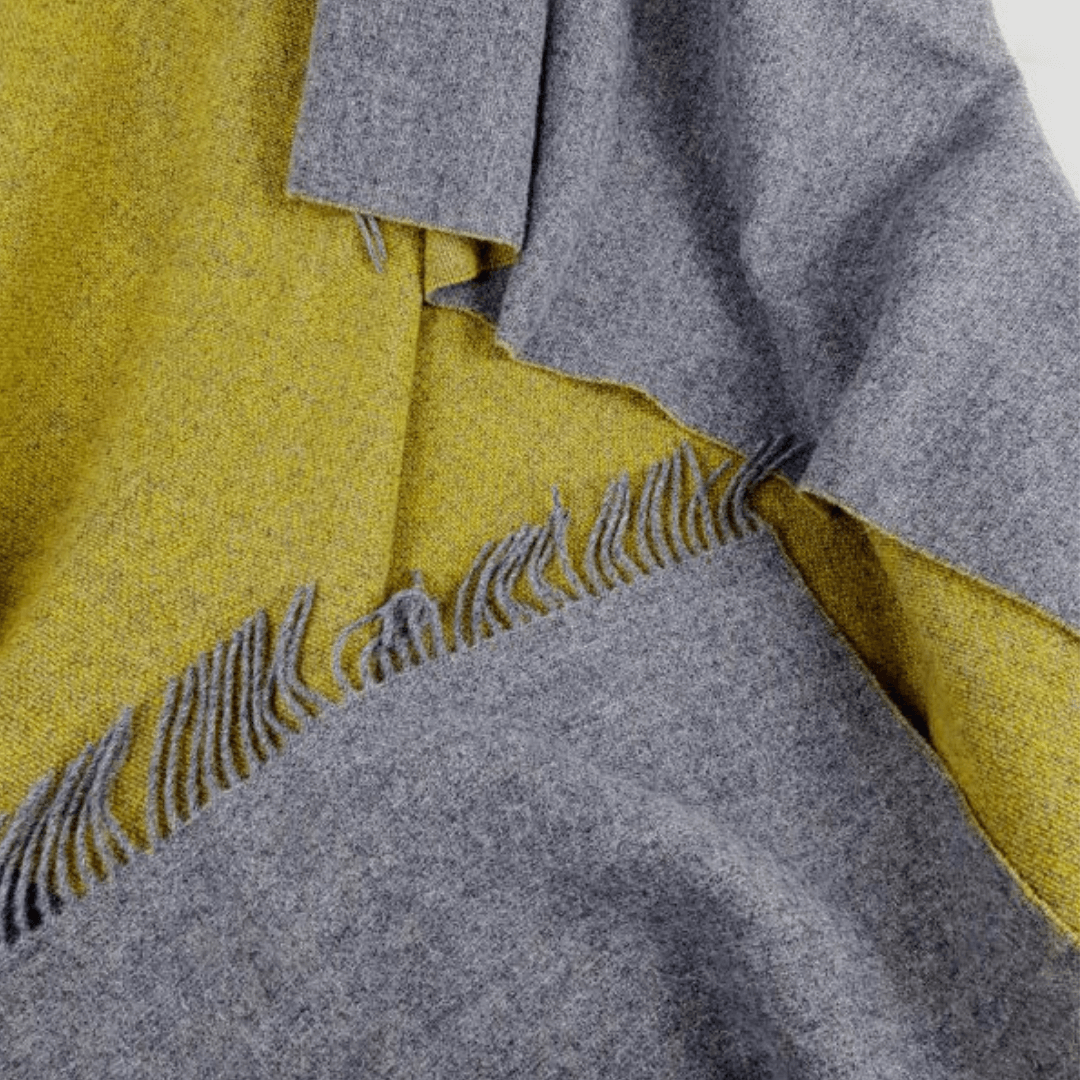 100% Wool Blanket: Two-Tone Elegance In Mustard And Grey